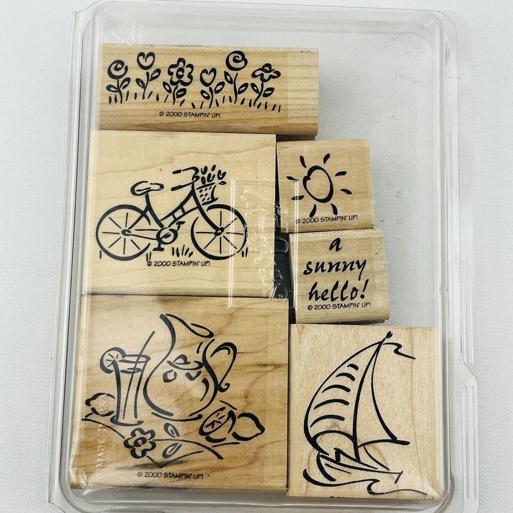 Stampin' Up! Simply Summer 6 Stamp Set 2000 Mounted Lemonade Sunny Bike Boat